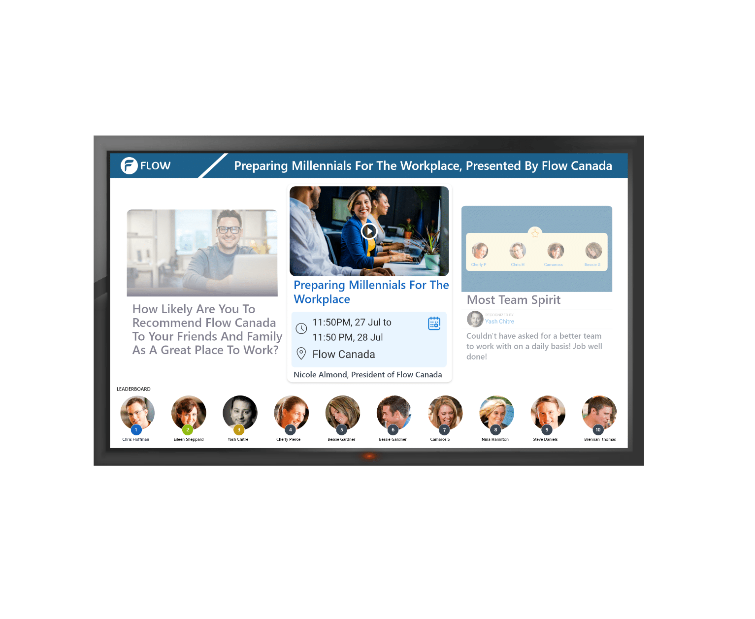 Use TV displays to showcase employee content and news feed