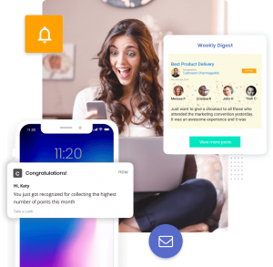 Push notify and email employee recognitions