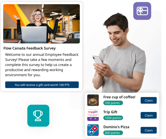Enable incentives such as points and gift cards to motivate employees to submit surveys