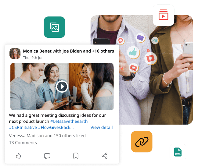 Employees can share interactive updates with photos and media in secure enterprise social networks