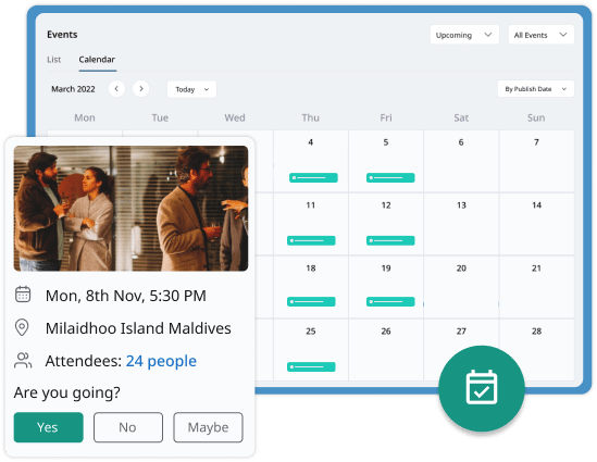 Create an events calendar with RSVP in the employee communication platform to show upcoming events to your employees