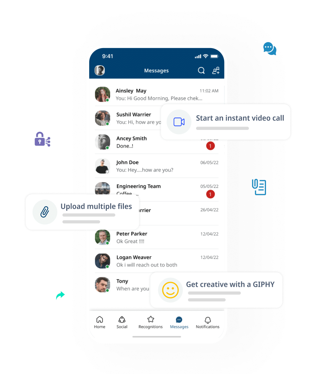 Instant Messaging App for Team Communication Improve internal communications with the HubEngage Team Communication App. Enable employees to send messages to each other and in groups