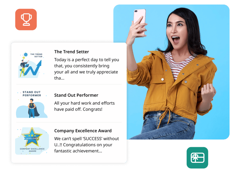 Create your custom employee recognition program in our employee recognition platform and recognize employees for achievements or accomplishments