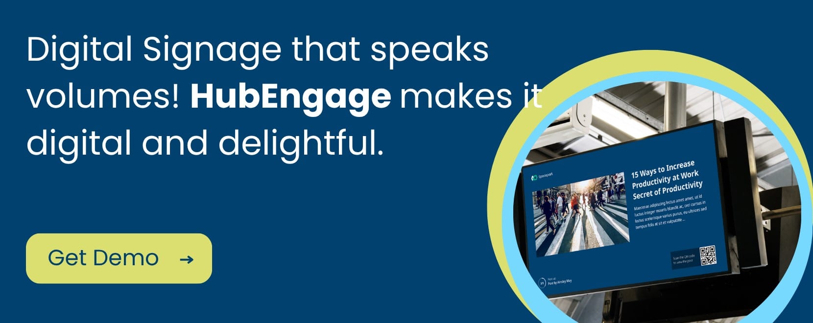 blog cta banner digital signage employee communications asking for take demo.
