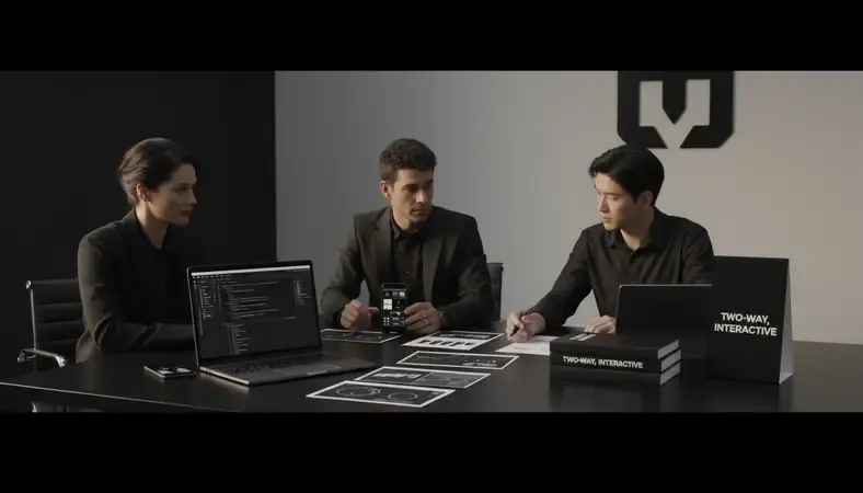 Team meeting discussing employee experience platform implementation with charts and mobile devices visible