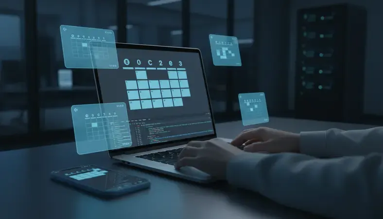 Modern office workspace showing manager using employee scheduling software on computer screen with calendar interface