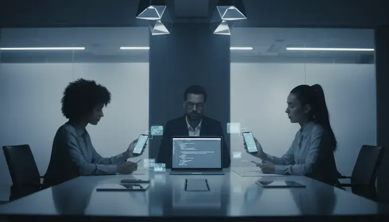 Professional training session showing diverse employees learning to use team management software on mobile devices