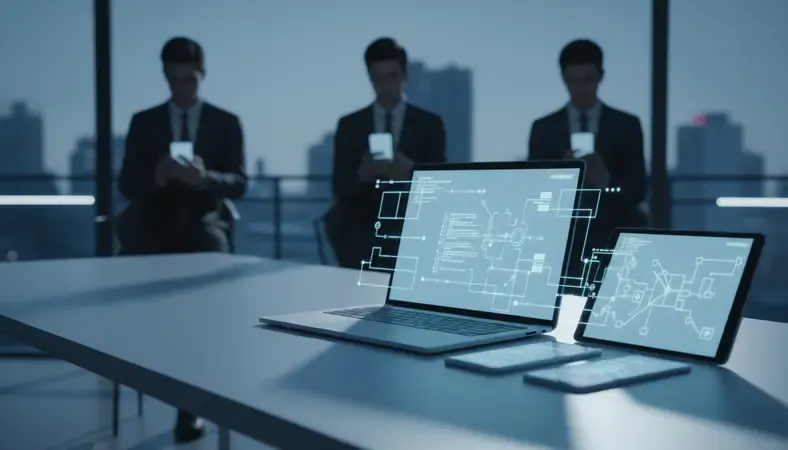 Modern workplace with employees checking their shift schedules on mobile devices