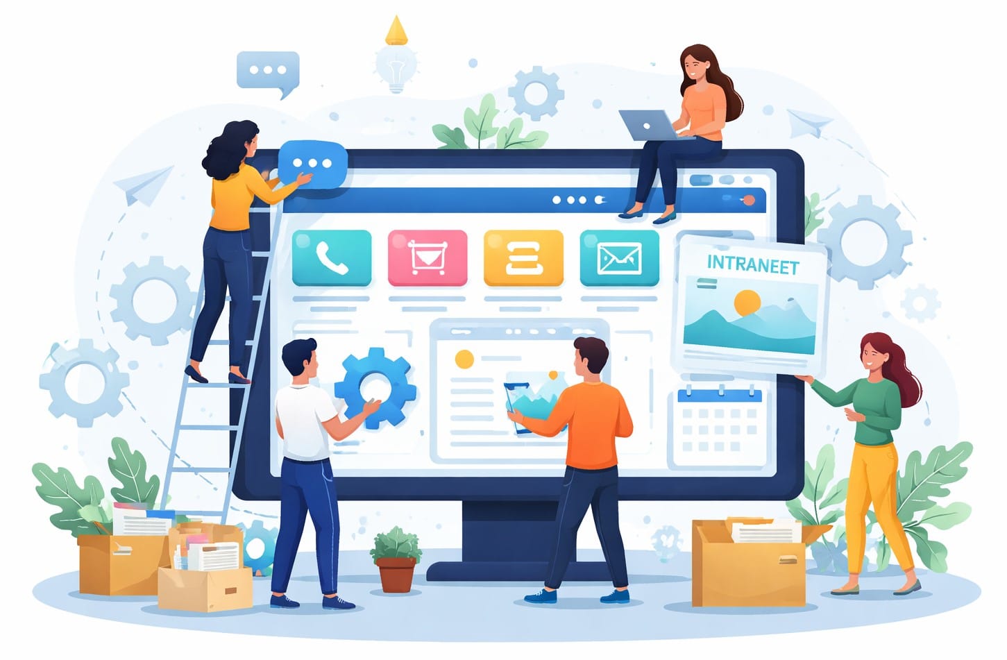 team building and managing a company intranet dashboard showing how to create an intranet