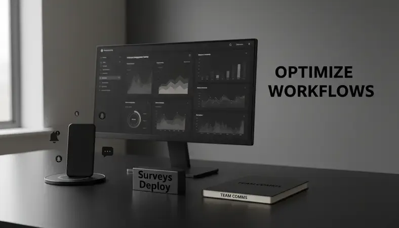 Computer screen showing employee engagement survey dashboard with charts, graphs, and key metrics