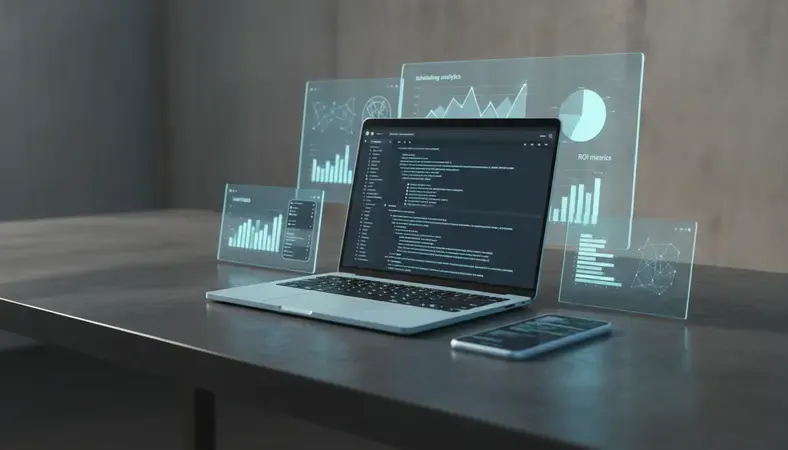 Dashboard showing scheduling analytics, labor costs, and ROI metrics on computer screen