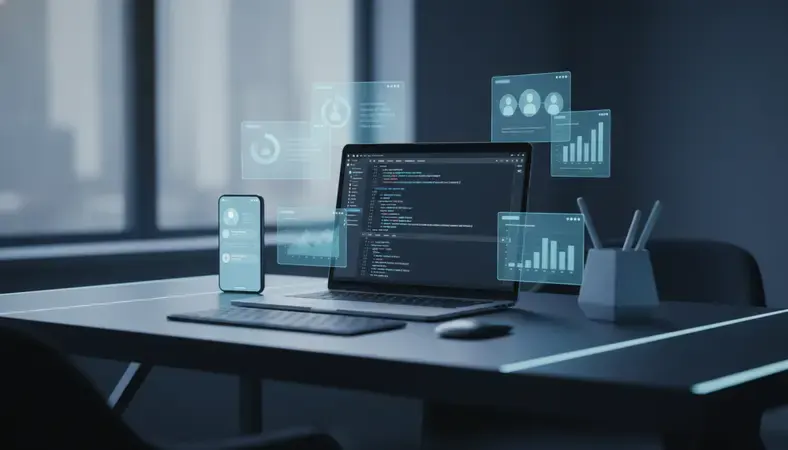 Modern workplace dashboard showing employee engagement metrics and communication tools