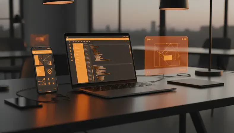 Professional workspace showing multiple devices with task management interface displaying organized project boards and team collaboration tools