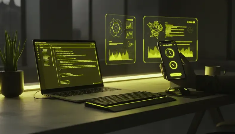 Remote employee using mobile app to clock in from home office setup