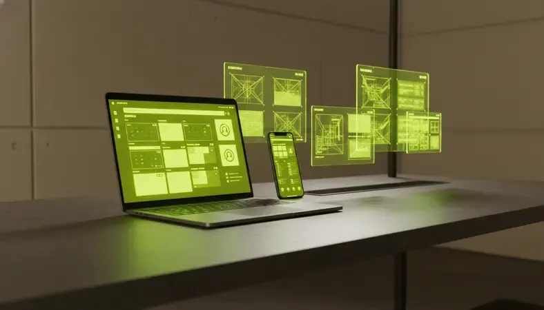 Modern office workspace showing digital scheduling interface on computer screen with calendar and employee management tools