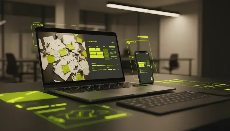 Split screen comparison showing cluttered paper schedule on left versus clean digital scheduling interface on right