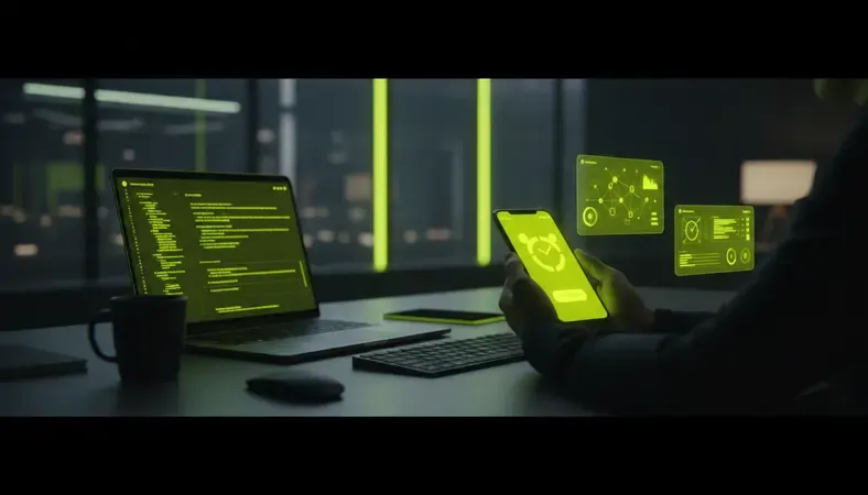 Modern employee using smartphone time clock app in workplace setting