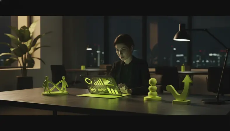 HR professional reviewing employee engagement dashboard on tablet in modern office setting