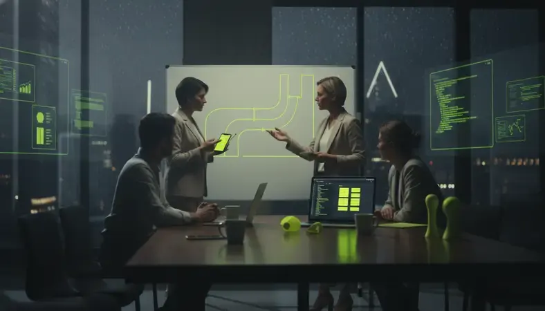 Team of HR professionals and operations leaders collaborating around a whiteboard mapping the employee journey