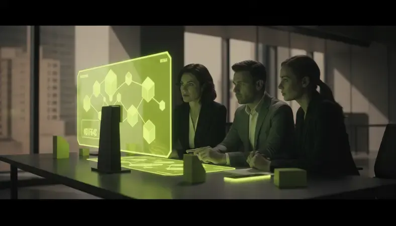 HR leader and team reviewing an employee engagement plan on a digital dashboard in a modern workplace