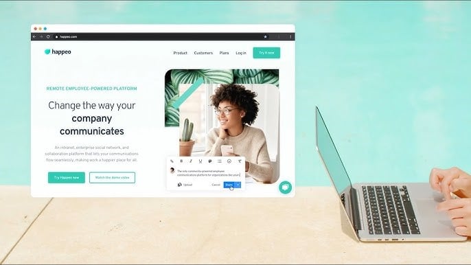 happeo platform homepage showing interface with internal communications dashboard and Google Workspace-based intranet experience