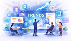 Intranet trends showcasing digital workplace analytics, AI tools, employee collaboration, and growth insights on a modern intranet dashboard.