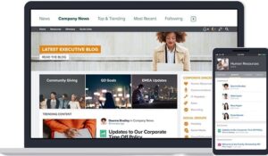 Jive intranet platform dashboard showcasing employee communication and collaboration interface across desktop and mobile devices