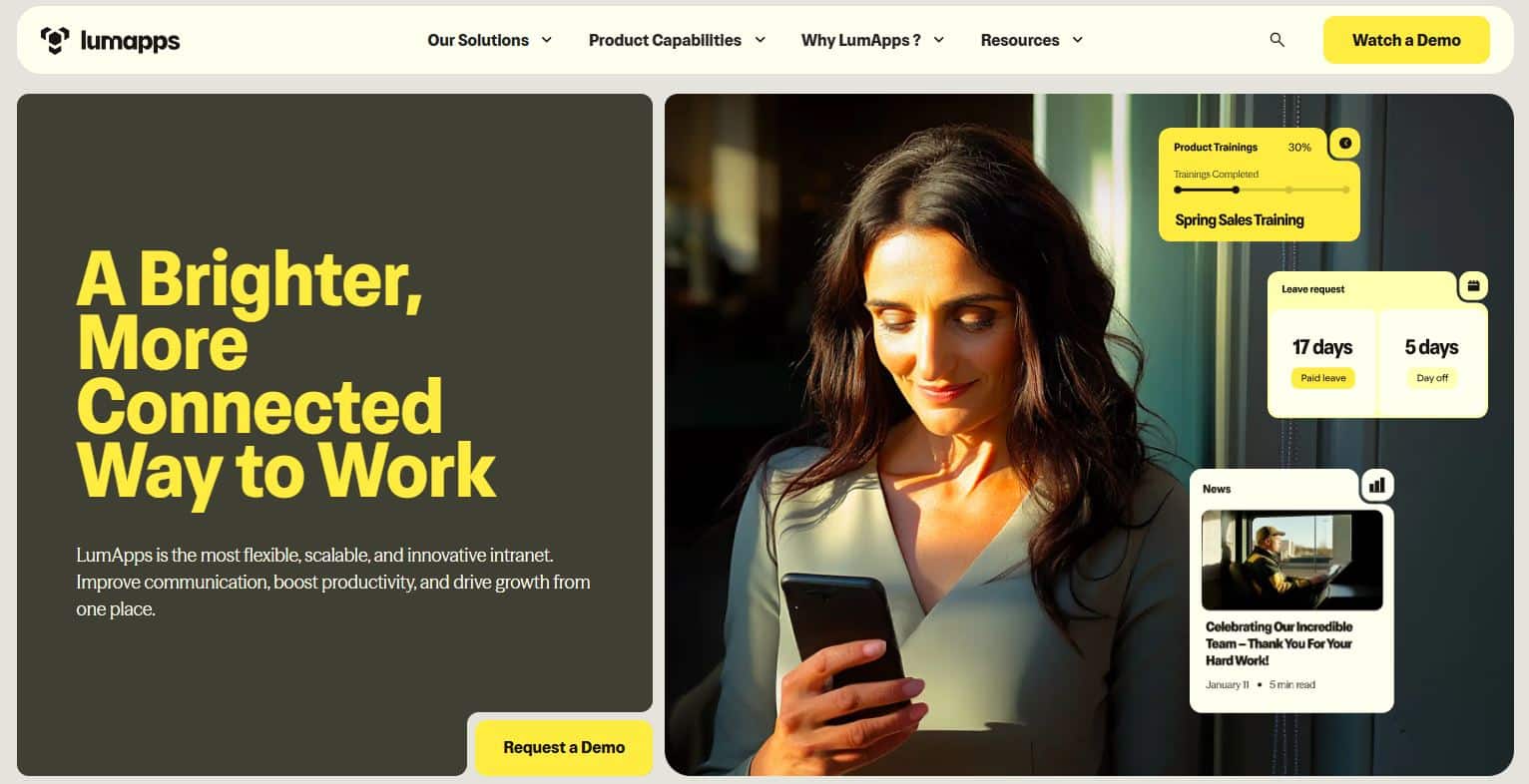 LumApps intranet platform interface showcasing employee experience and communication features