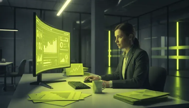 HR manager reviewing workforce scheduling dashboard on a large monitor in a modern office environment