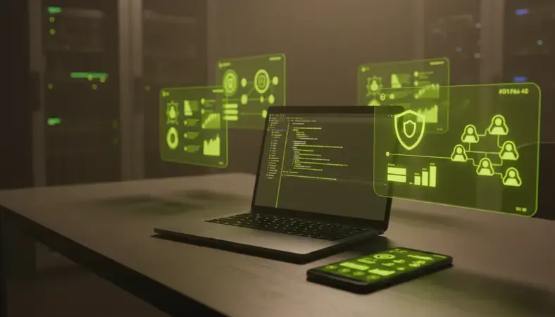 Security compliance dashboard for local government communications software showing encryption status, audit log, and access control settings