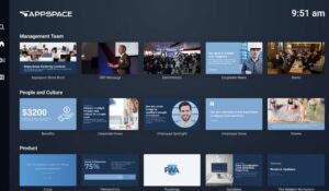 Appspace employee communication and digital signage dashboard interface for workplace management and internal communications