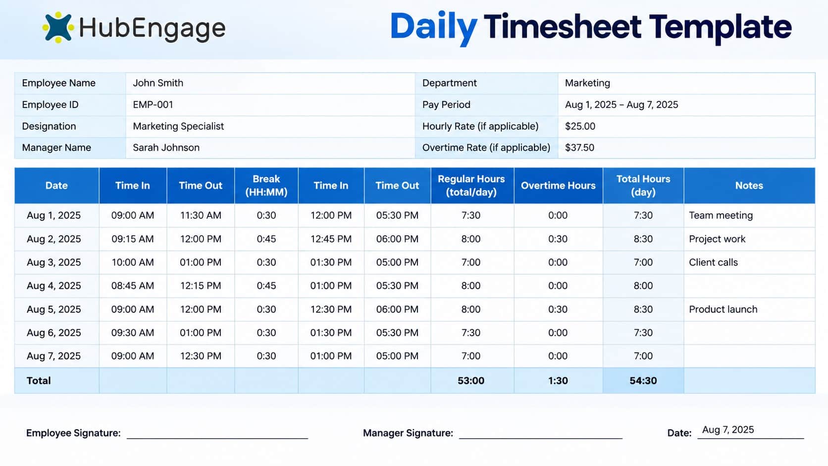 daily timesheet template