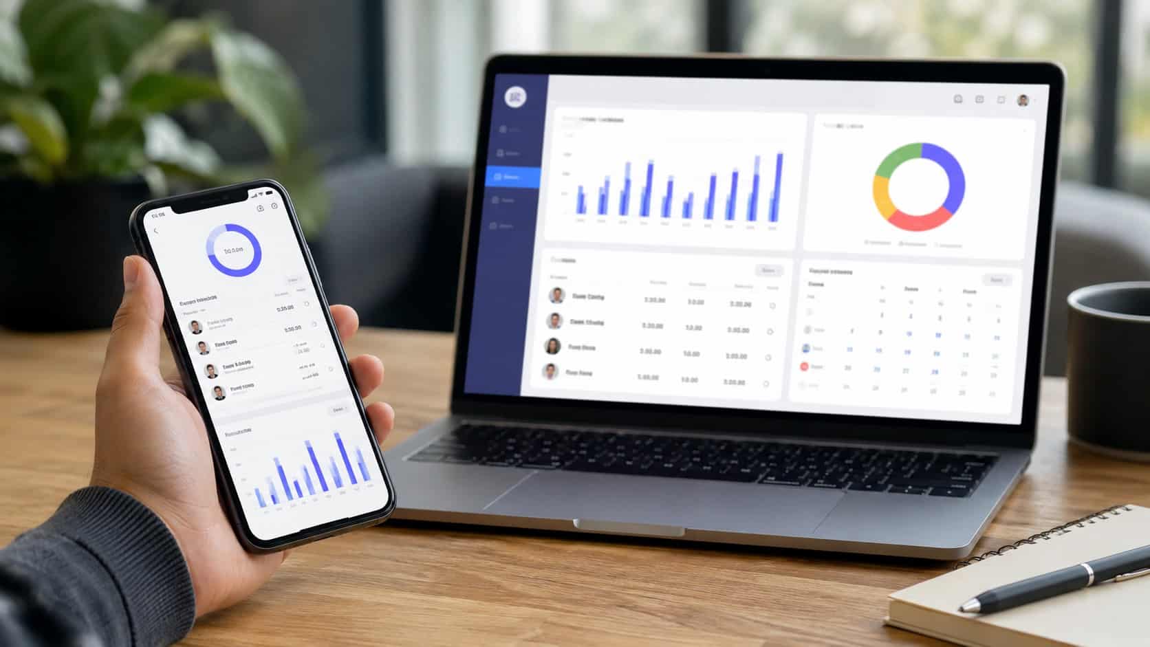 Employee timesheet app dashboard displayed on mobile and laptop for tracking work hours, productivity, and employee attendance.