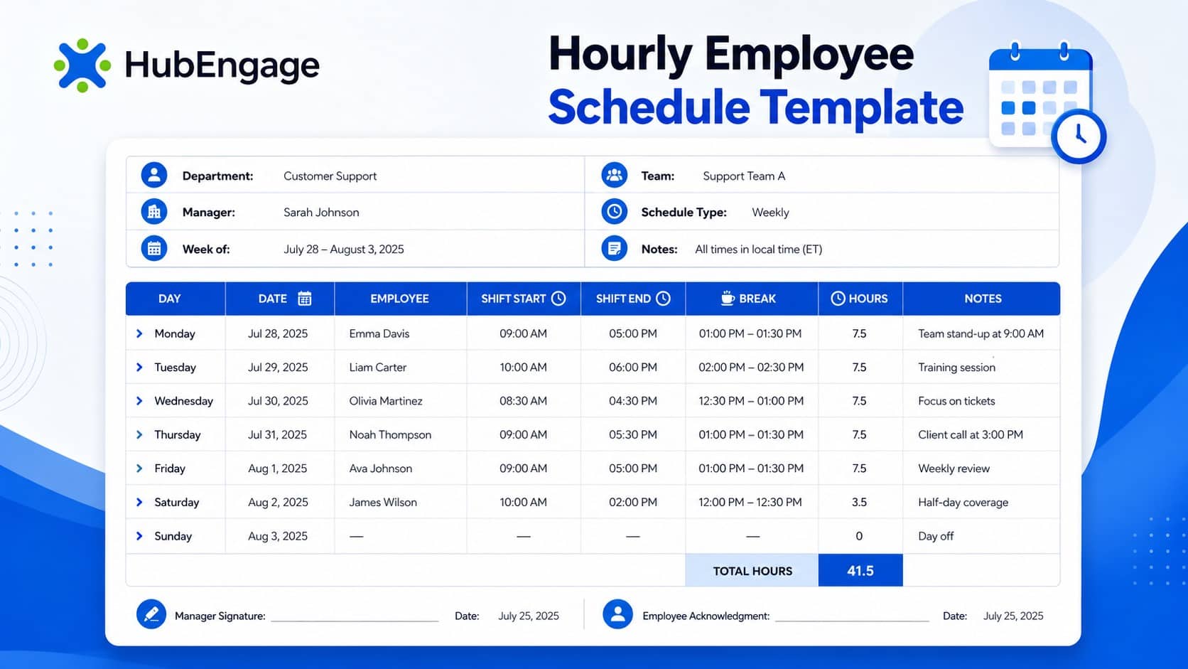 Hourly Employee Schedule Template