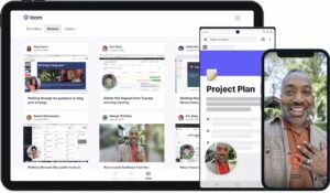loom dashboard interface showing video recordings, mobile app, and screen recording features