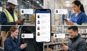 Messaging frontline workers across healthcare, manufacturing, logistics, and retail teams through a mobile communication platform.