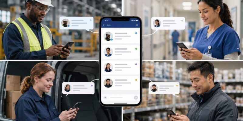Messaging frontline workers across healthcare, manufacturing, logistics, and retail teams through a mobile communication platform.