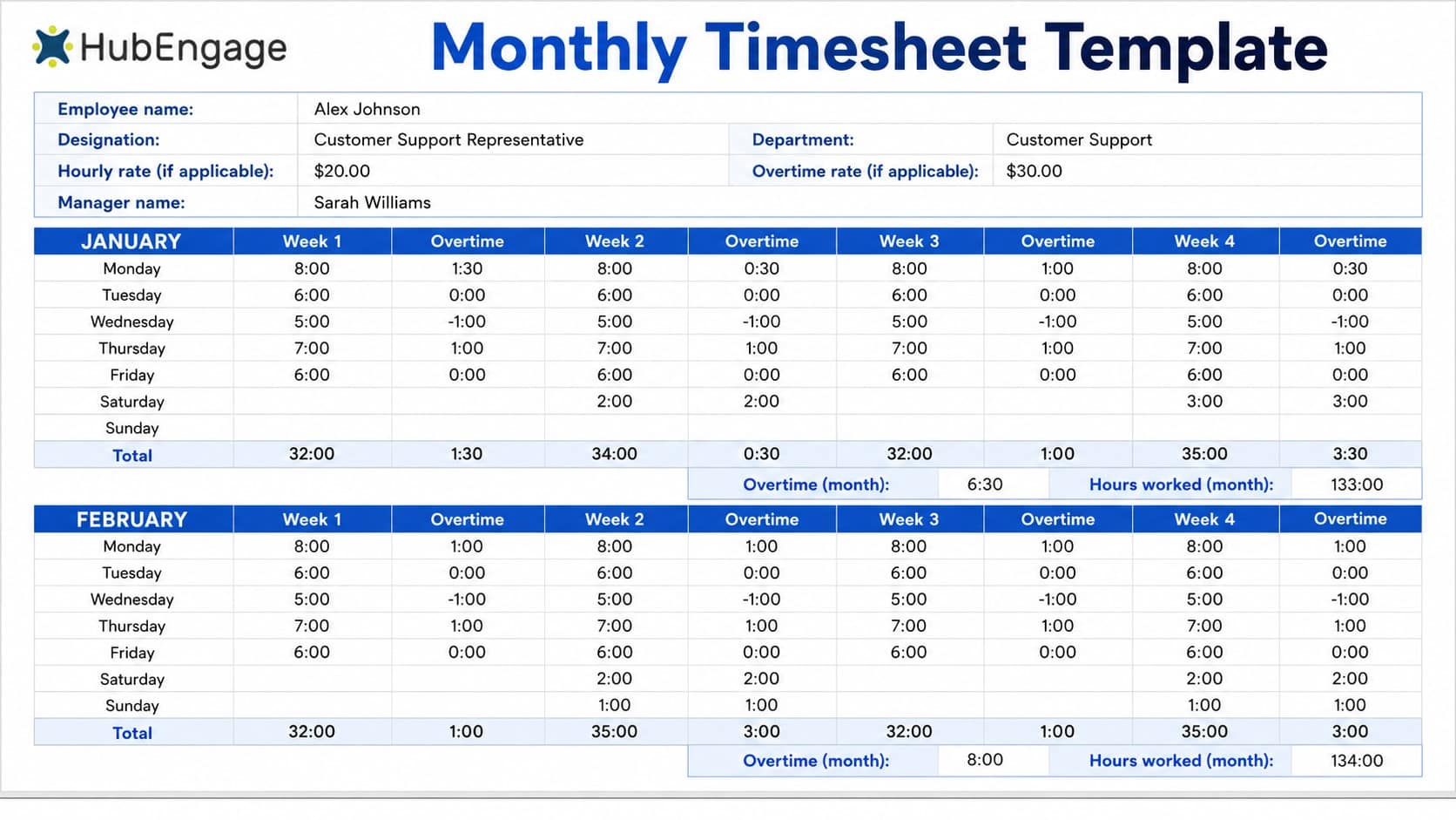 monthly timesheet template
