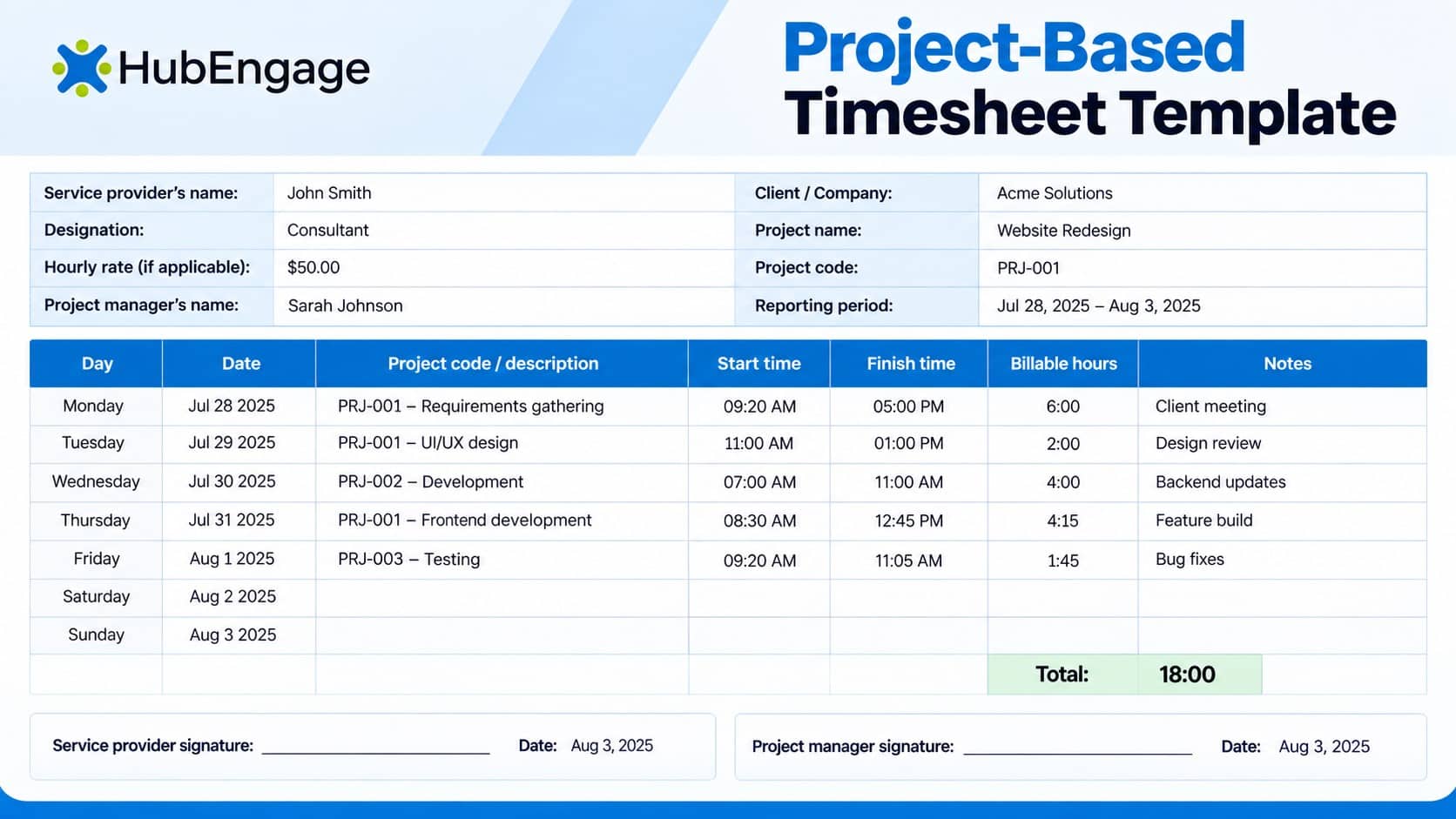 project based timesheet template