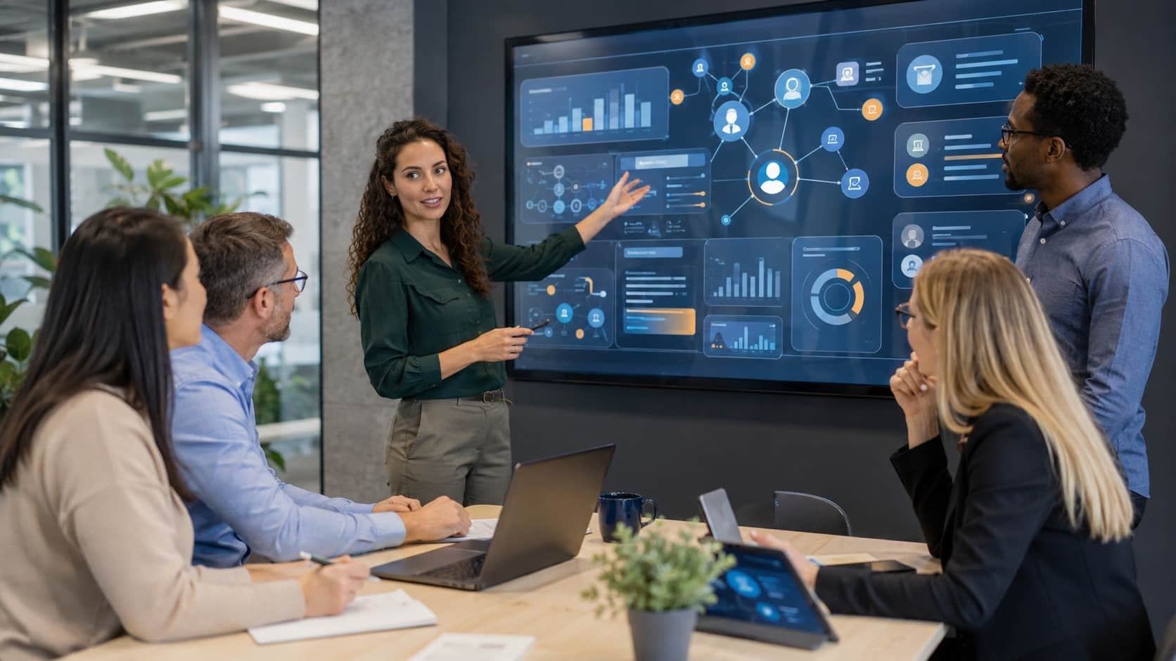 Team discussing tips To Drive Intranet Adoption And Boost Engagement through connected tools, analytics, and employee communication.