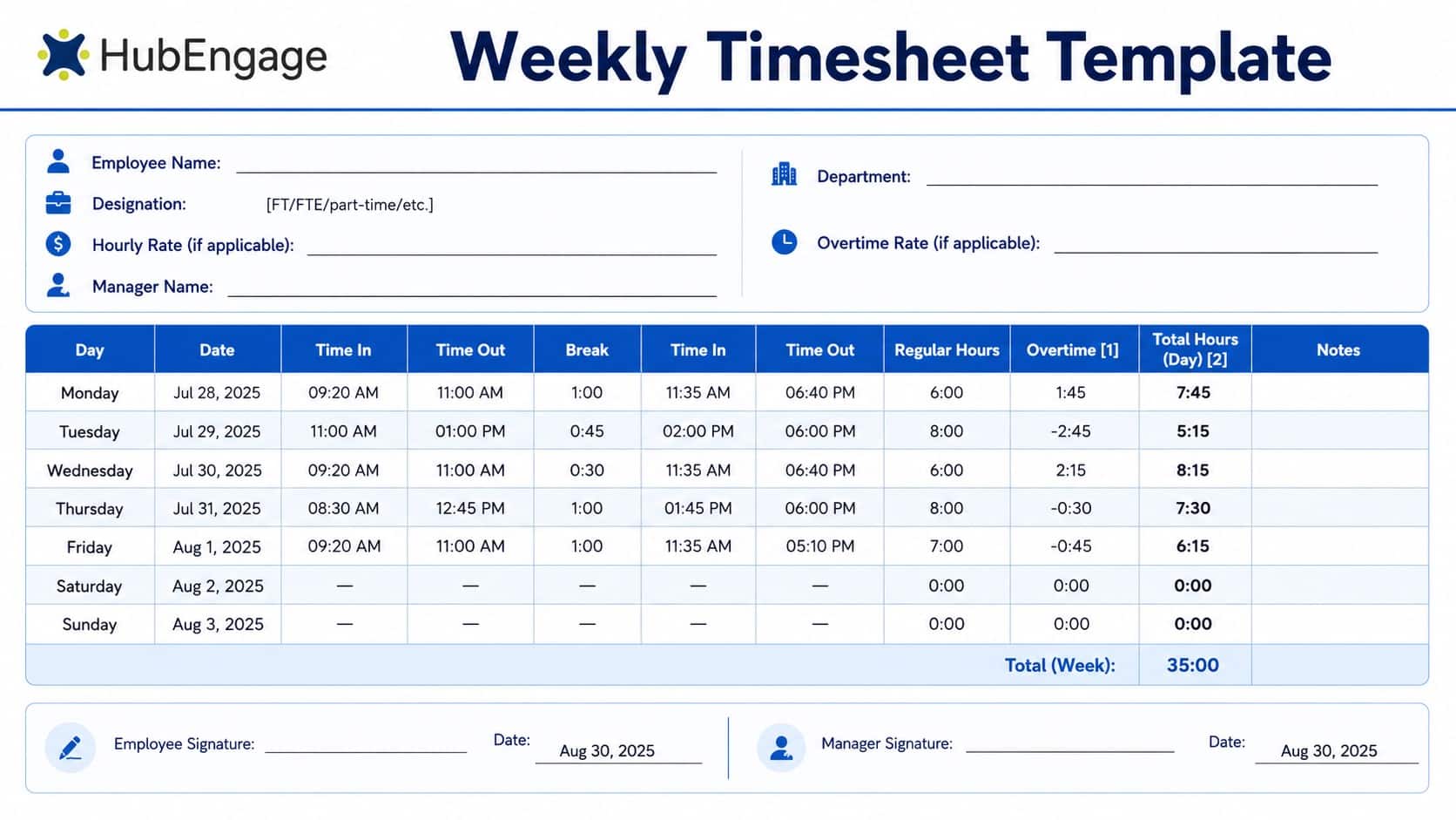 weekly timesheet template