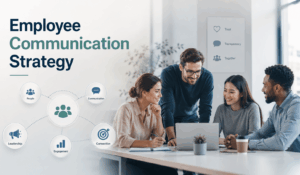 Team brainstorming an employee communication strategy