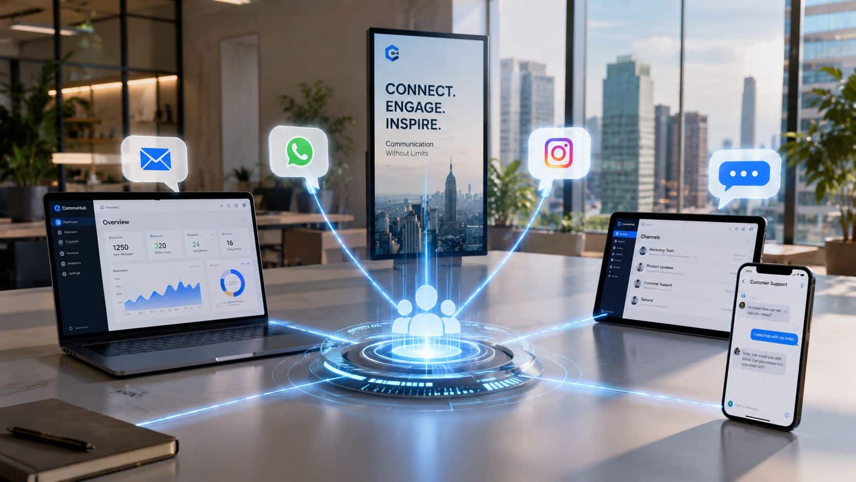 multi-channel communication platform showing different mediums of communication.