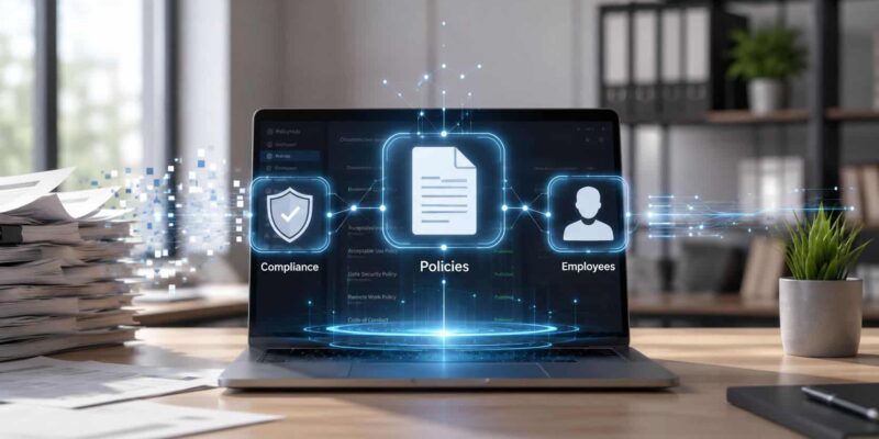 Policy management software in a laptop.