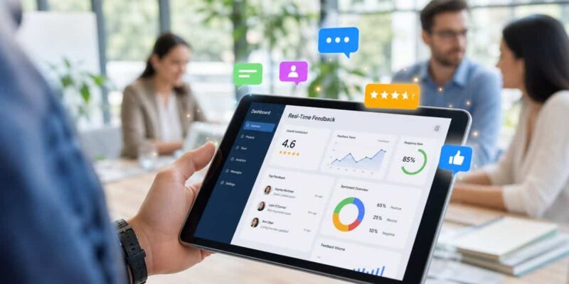 real time employee feedback platform dashboard in a tablet device
