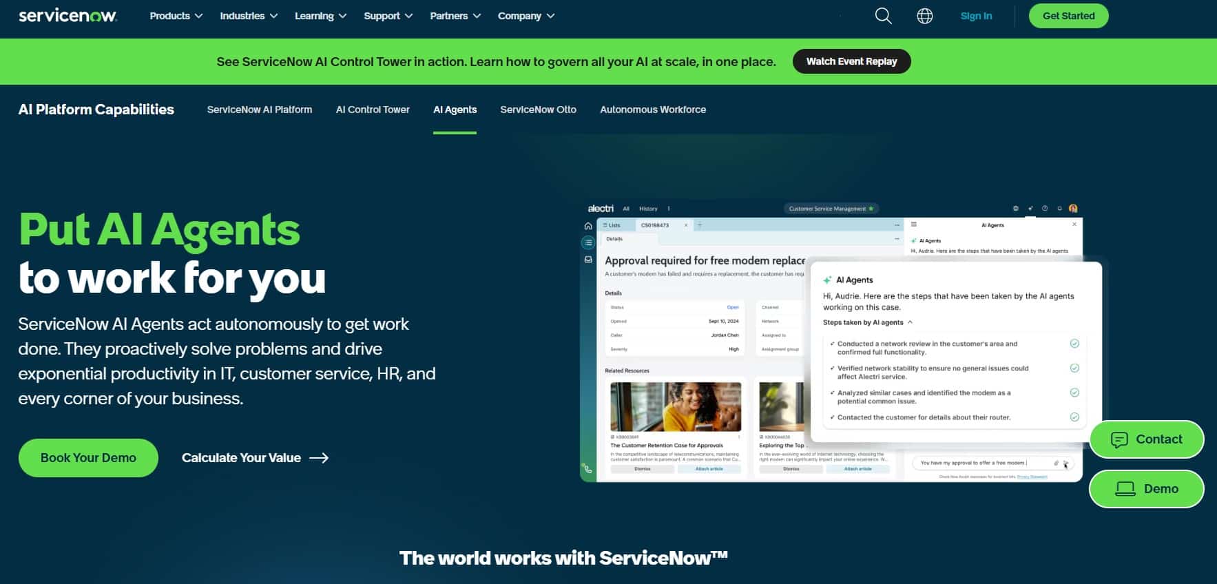 HR chatbots interface featuring ServiceNow AI agents for HR support and workplace automation.