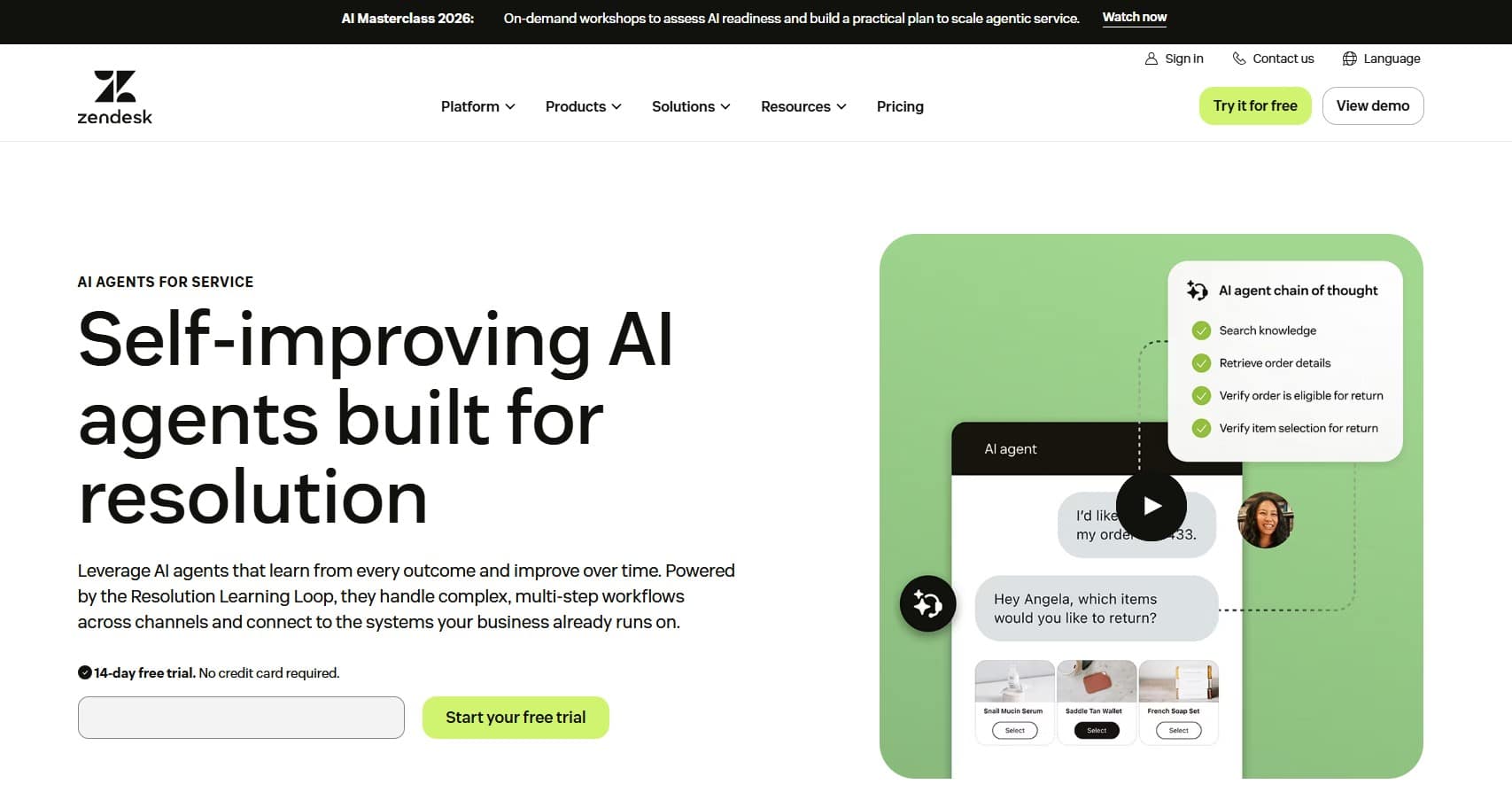 HR chatbots interface featuring Zendesk AI agents for automated employee support and issue resolution.