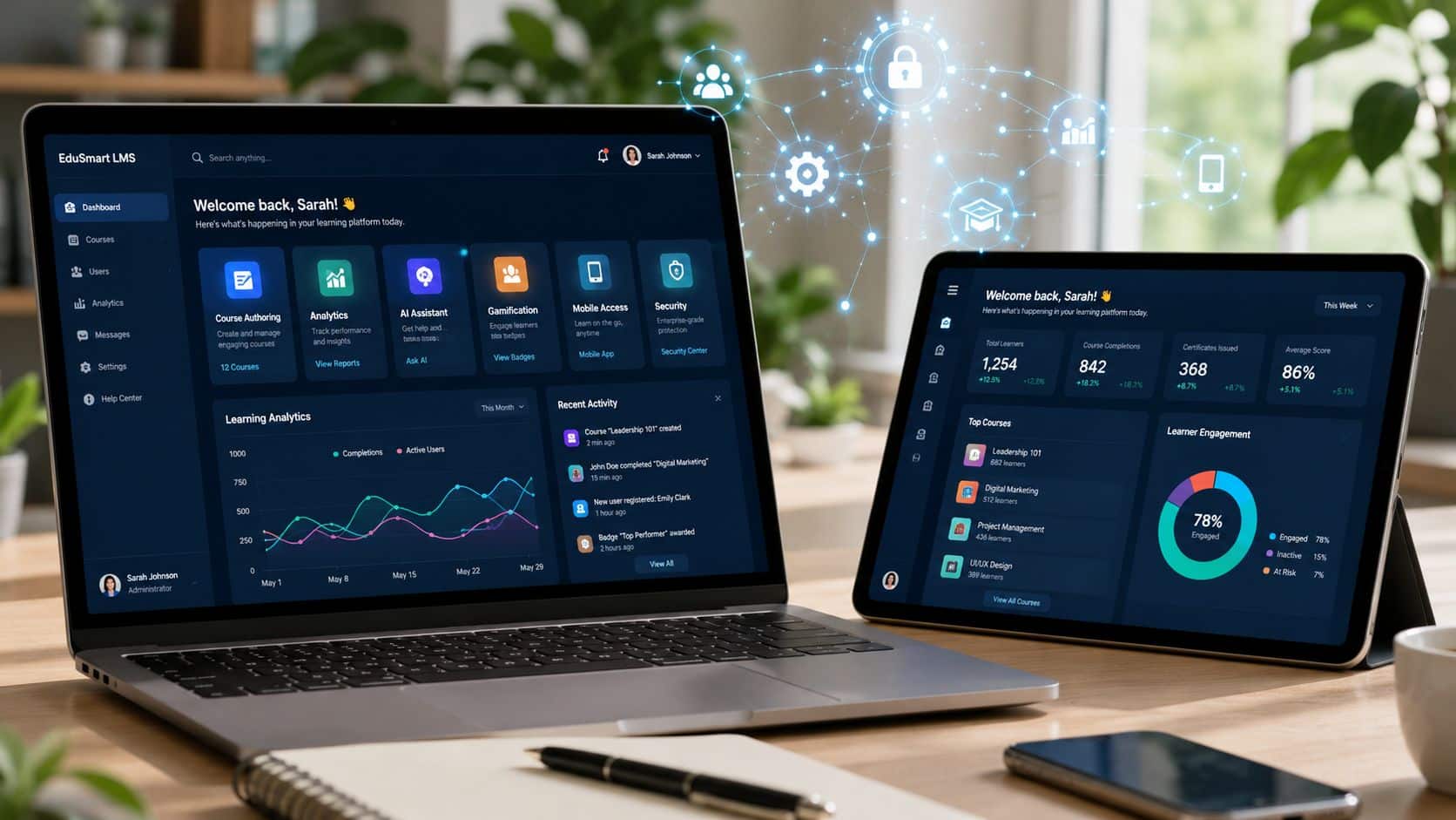 Laptop having learning management system features dashboard